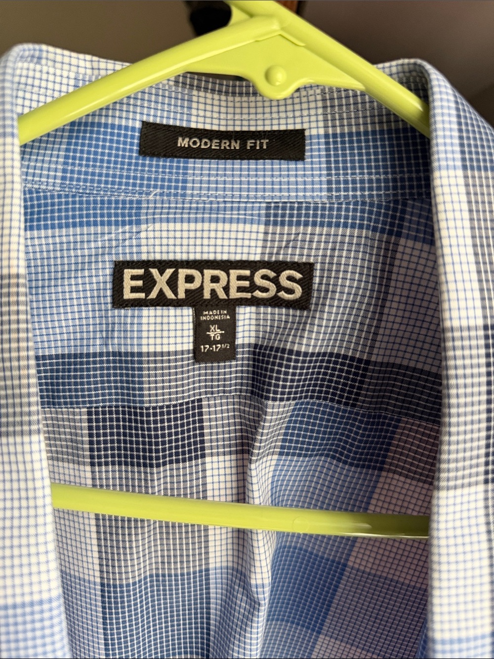 Express Blue Plaid Modern Fit Dress Shirt